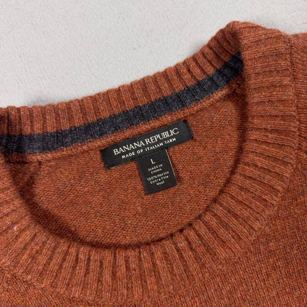 Banana Republic Sweater Mens Large Brown Merino Wool Crewneck Pullover Knit Soft
